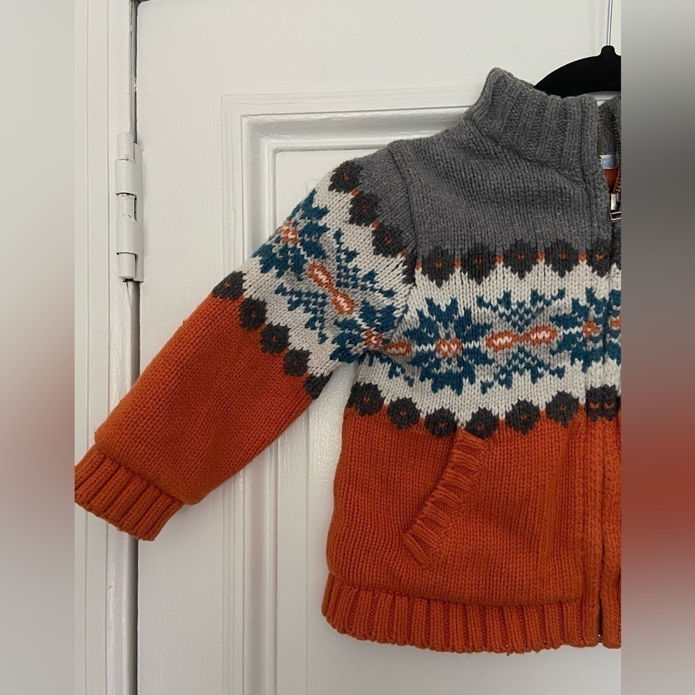 Janie And Jack Wool Cotton Blend Kids Knit Sweater Jacket Orange Gray Blue - Picture 3 of 14